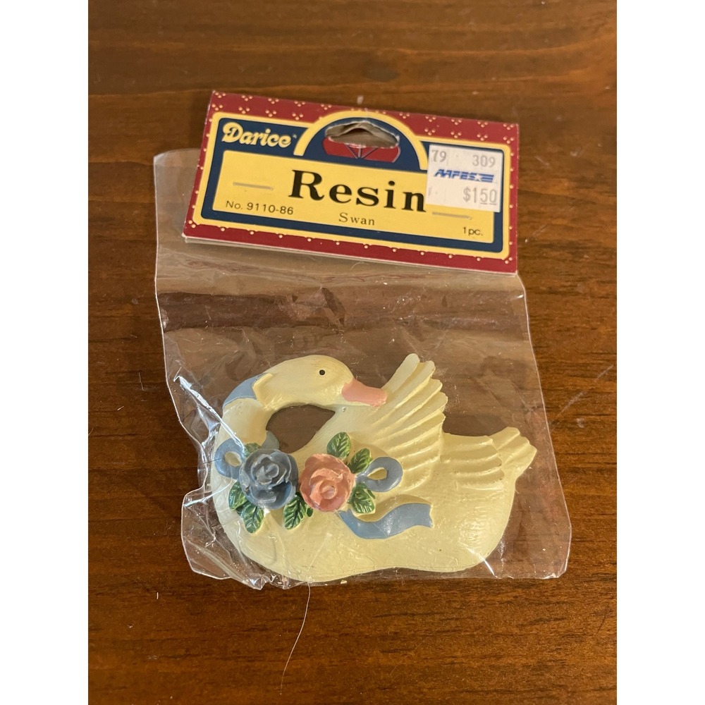 Darice Vintage Resin Swan Craft Embellishment Cream Pink Blue Roses 9110-86